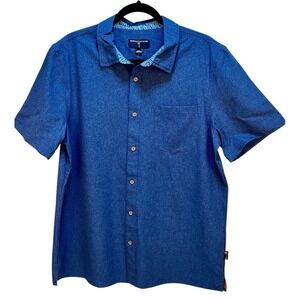 Margaritaville Short Sleeve Button Up Shirt Blue Chambray Pocket Casual Mens L